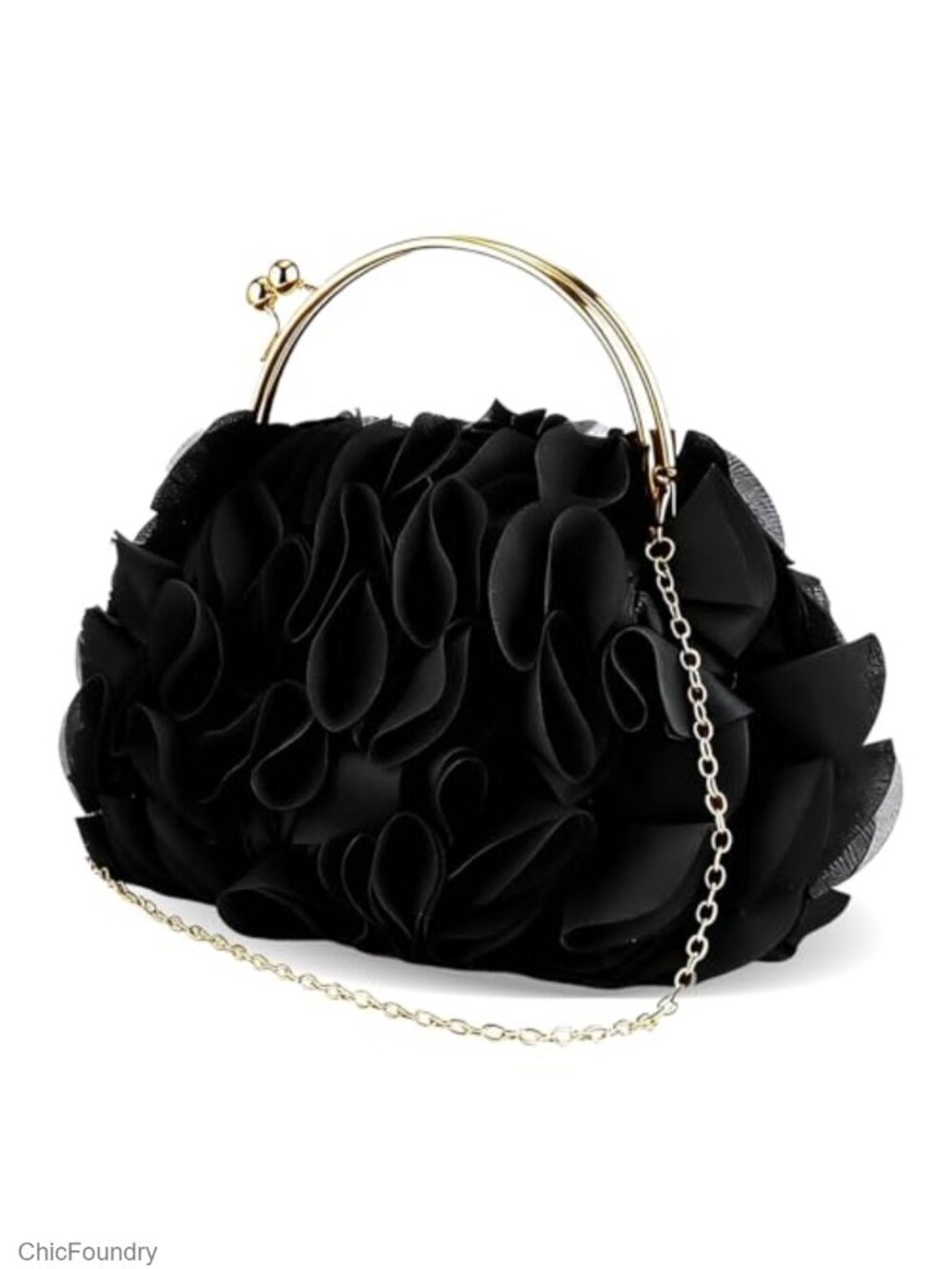 Satin Floral Evening Clutch with Chain Detachable Wristlet Wedding Party Bag
